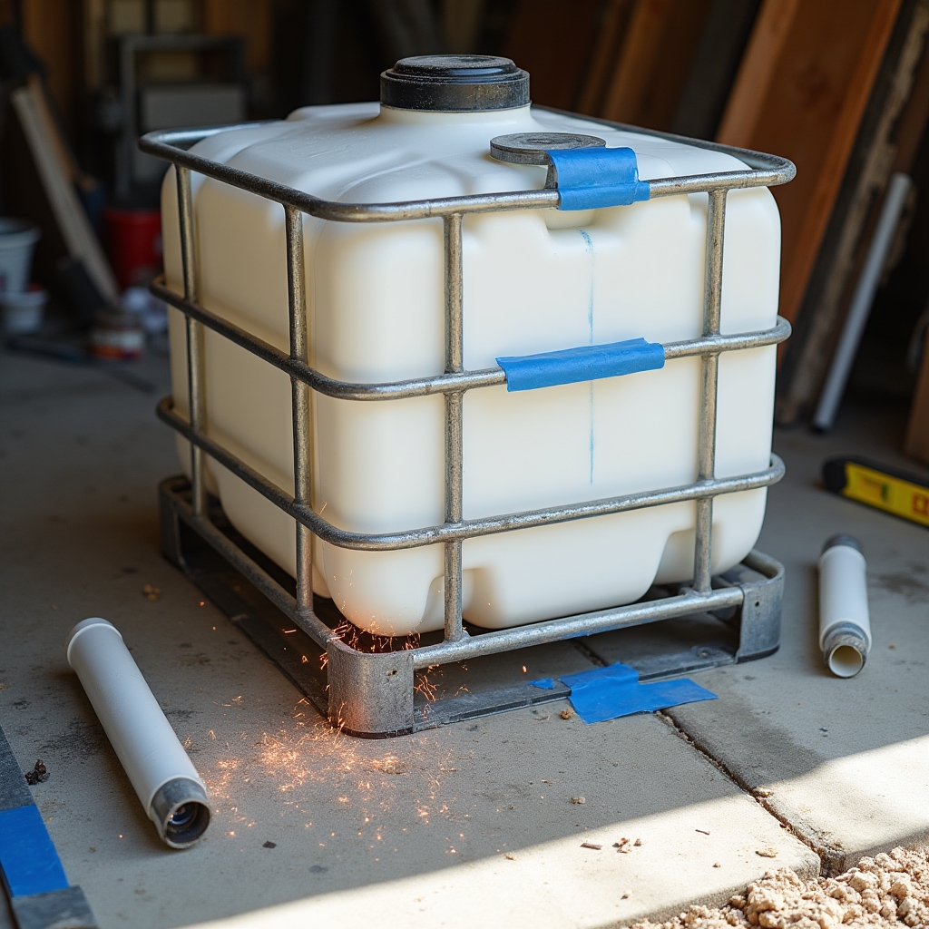 Proceso de corte y adaptación de un tanque IBC para sistema de acuaponía casera
