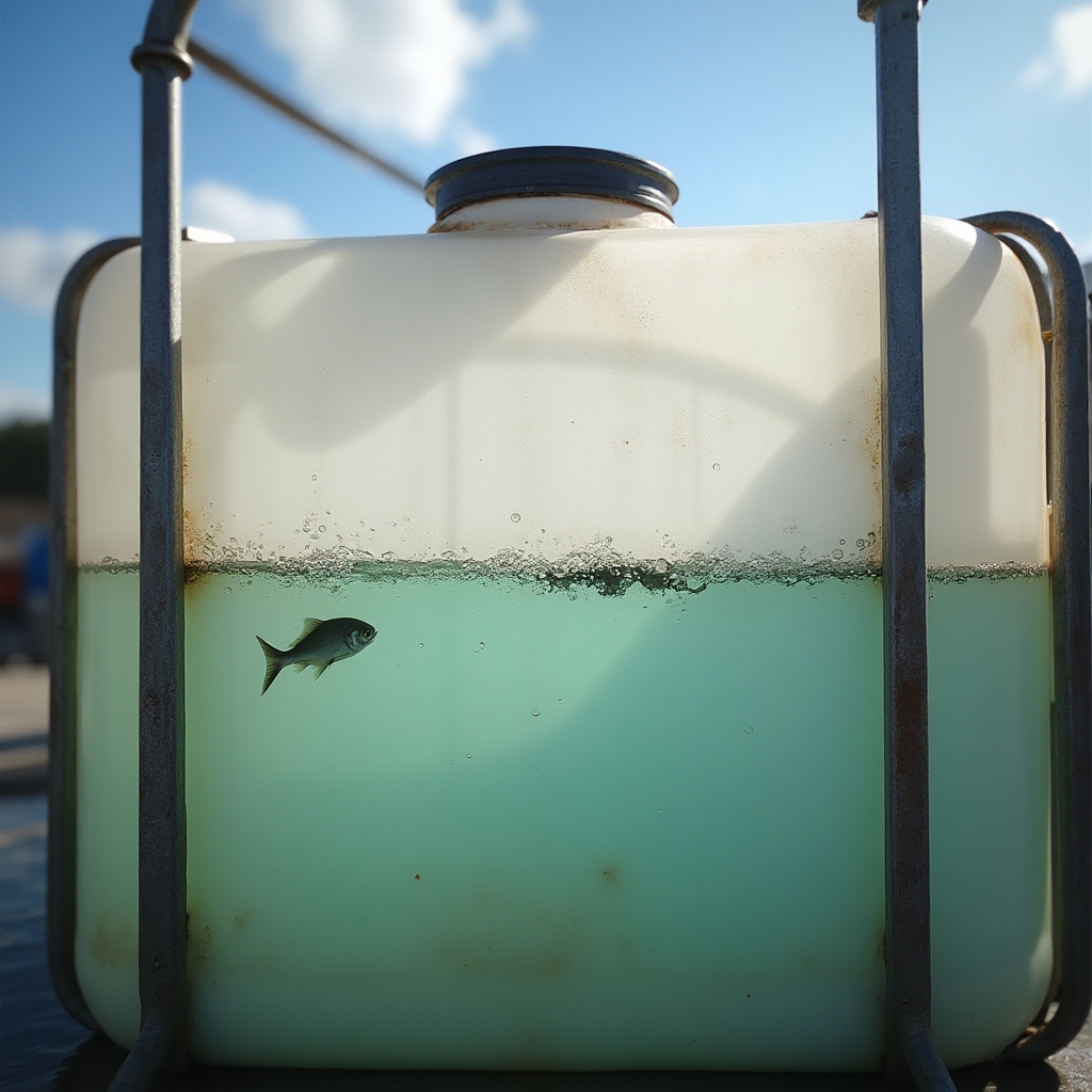 Tanque de cría con peces en sistema de acuaponía